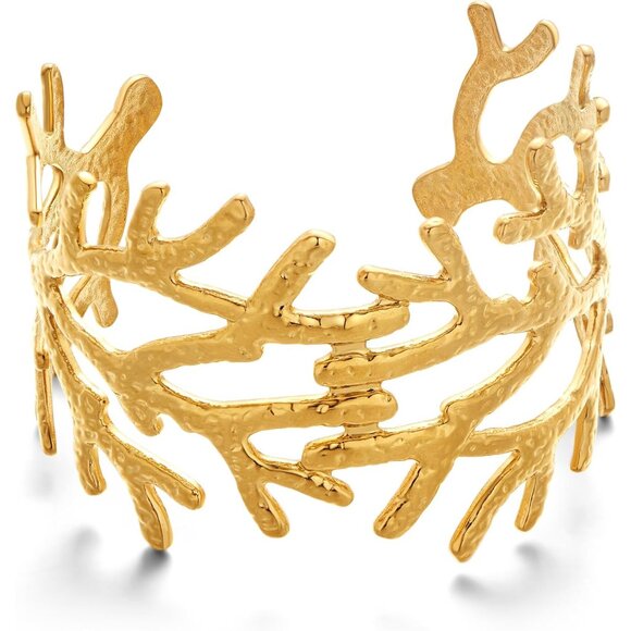 Gold Brass Cuff Bracelet Women Summer Beach Statement Jewelry - Picture 1 of 8